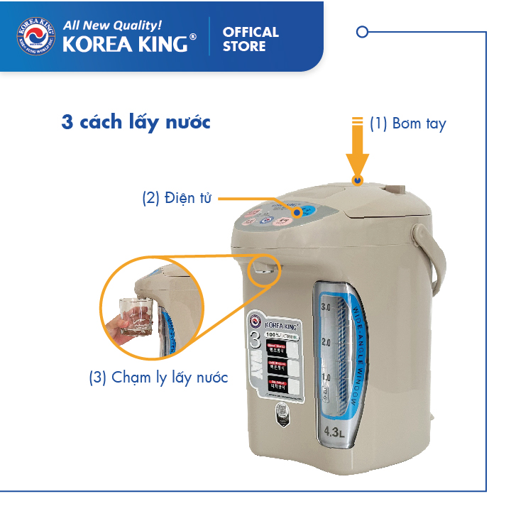 PWP-43L Bình thủy điện Korea King (dung tích 4.3L, công suất 750W, điện áp 220V/50HZ) - Hàng chính hãng