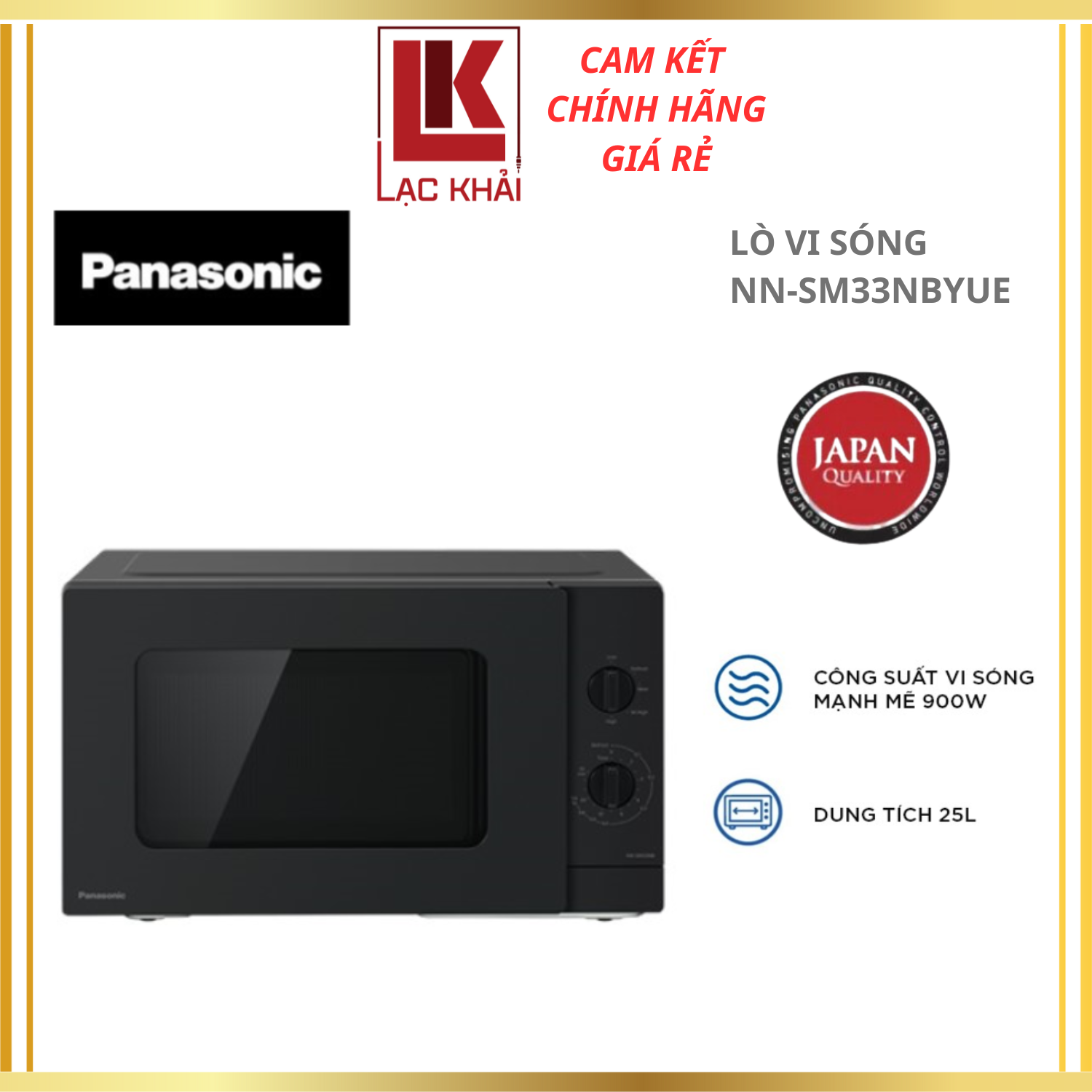 Lò vi sóng Panasonic NN-SM33NBYUE Dung tích 25L, công suất 900W, Khoang lò tráng men- Hàng chính hãng - Bảo hành chính hãng 12 tháng, Chất lượng nhật bản