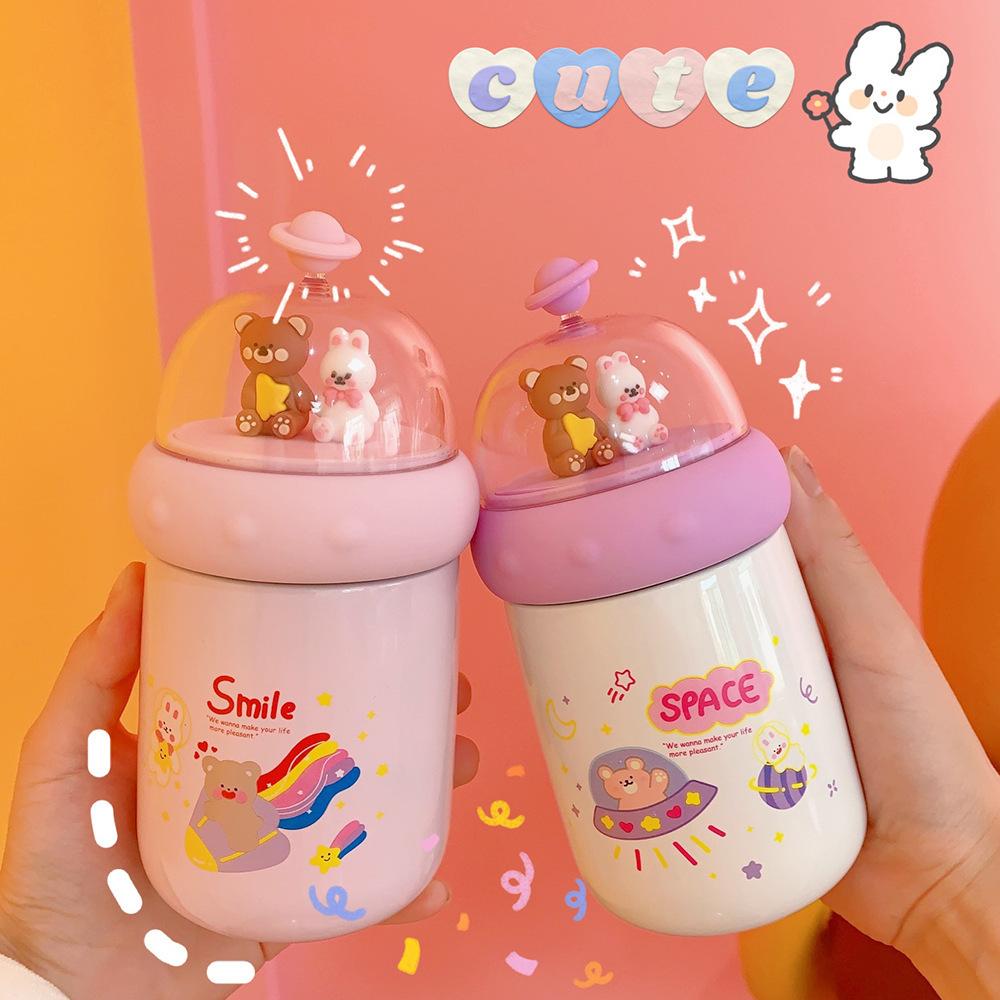 Ins Hoạt Hình Dễ Thương Kawaii Bình Giữ Nhiệt Thép Không Gỉ 304 Gấu Khủng Long Kid Sinh Viên Cách Nhiệt Tumbler 350Ml Chân Không Bình