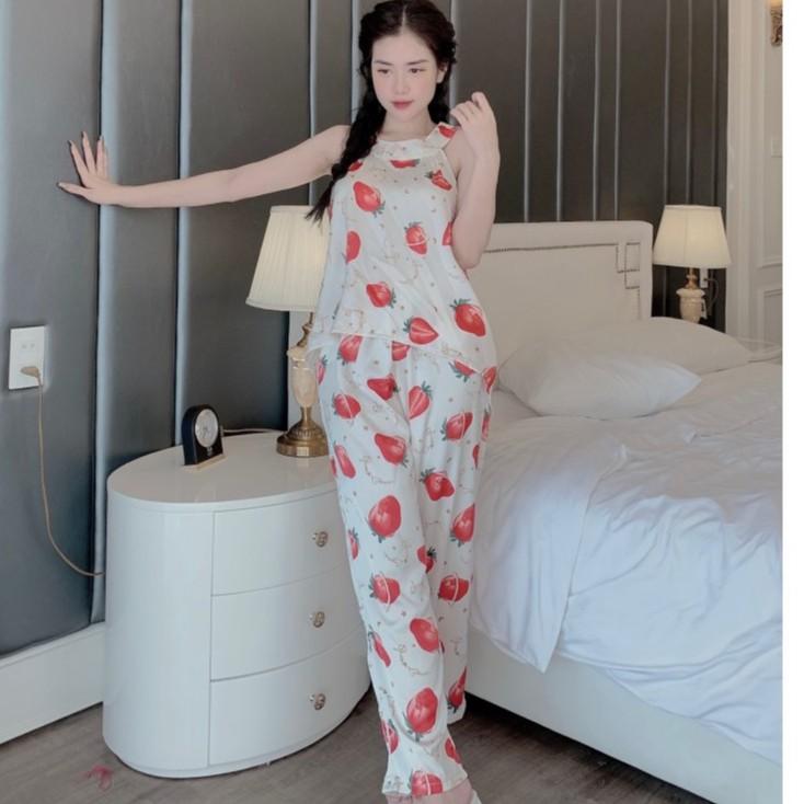 Pijama cổ yếm lụa latin quần dài - Đồ ngủ nữ lụa Latin loại 1 cao cấp không nhăn (ẢNH THẬT CỦA SHOP