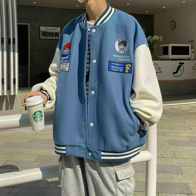 Áo khoác bomber nỉ bông nam nữ unisex gió jacket cúc bấm form rộng local brand ulzzang phong cách hàn quốc đep 2 cậu bé