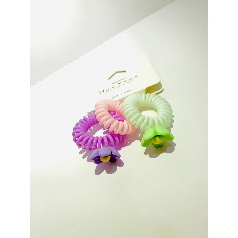 SET3 - CỘT XOẮN MÀU TRƠN ĐÍNH HOA XINH XẮN HÀN QUỐC - NUNAM SHOP