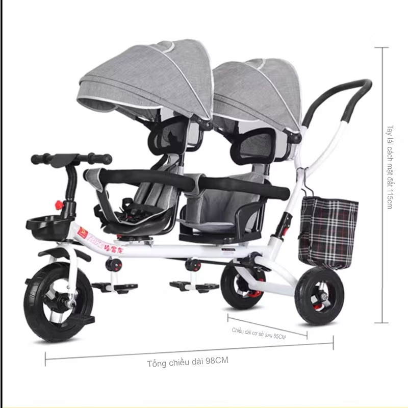 Xe đẩy đôi cho bé - Ghi bánh xe giảm xóc titan