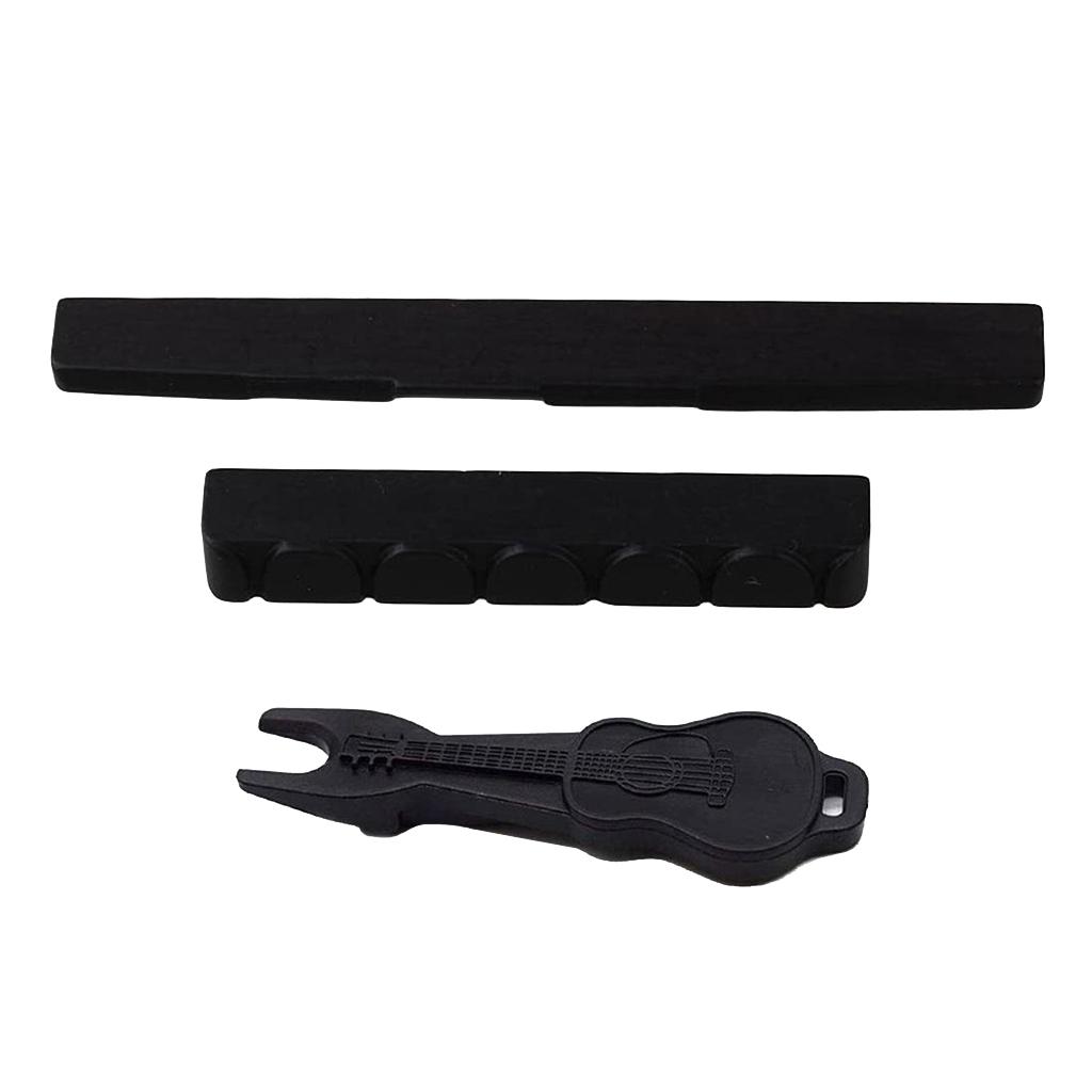 6 String Classical Guitar Bone 80mm Bridge Saddle and 52mm Nut + Pins Puller Made of Ebony (For Classical )