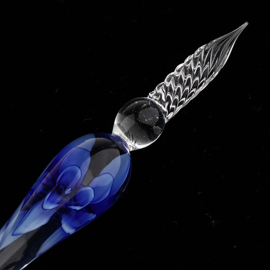 Vintage Crystal High Borosilicate Glass Glass Dip Pen Signature Pen Fountain Pens Business Present Office School Stationery Gifts Blue China Flower