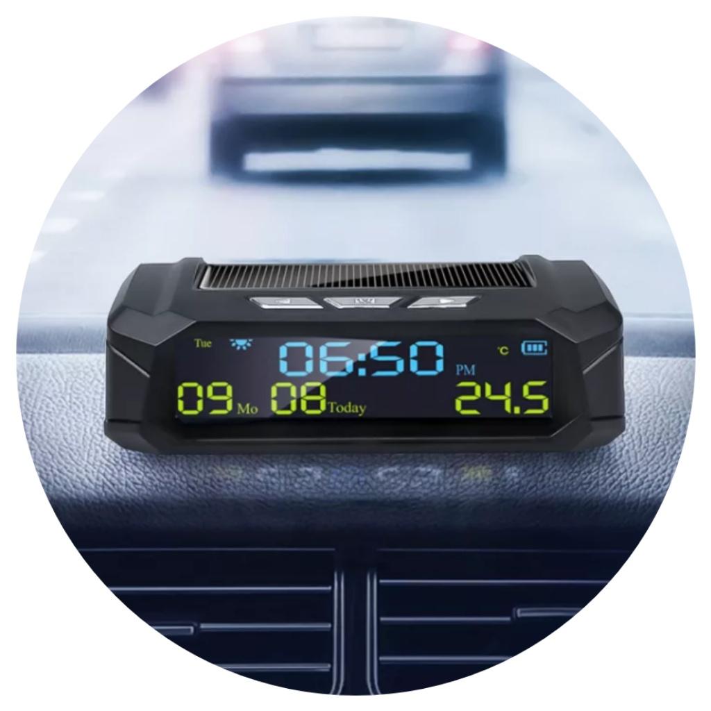 Đồng hồ báo giờ 3in1 gắn taplo ô tô năng lượng mặt trời kèm ngày tháng, nhiệt độ với màn hình led đa năng mẫu mới