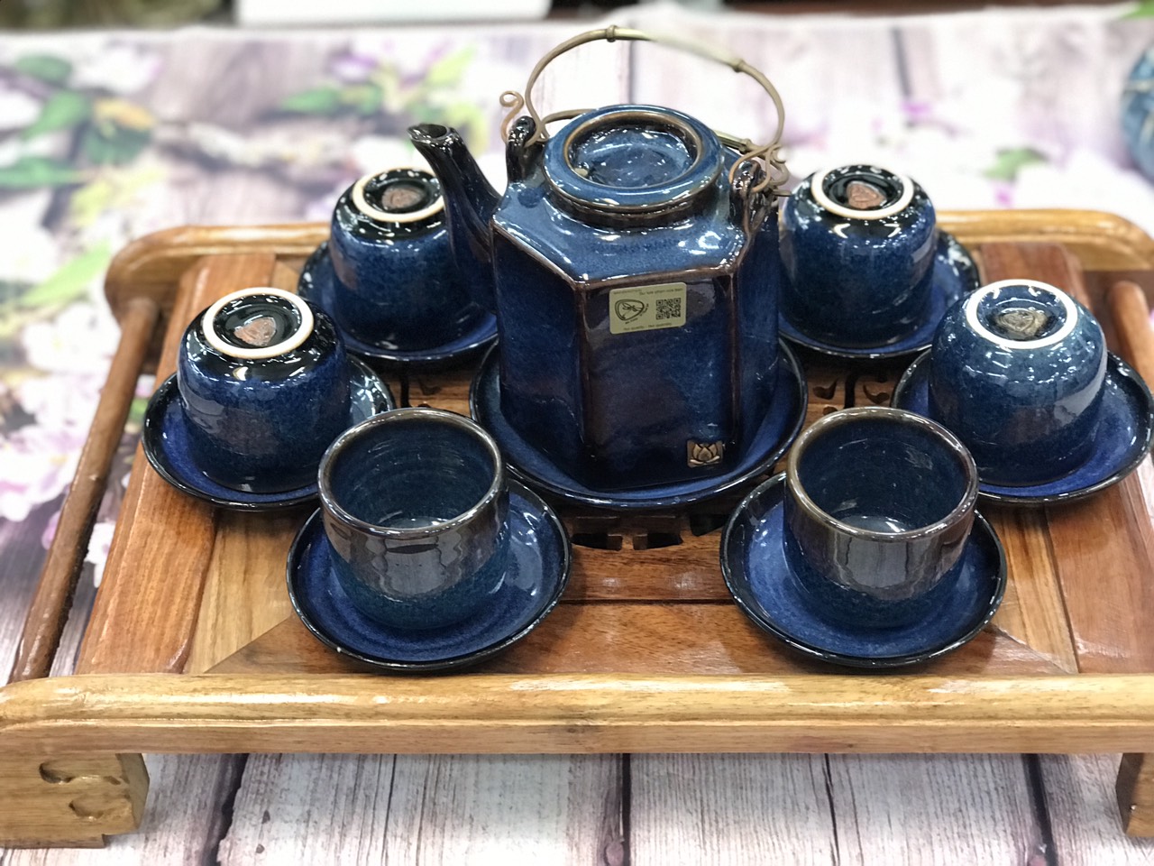 Bộ Ấm Trà Lục Giác Xanh Sóng Biển