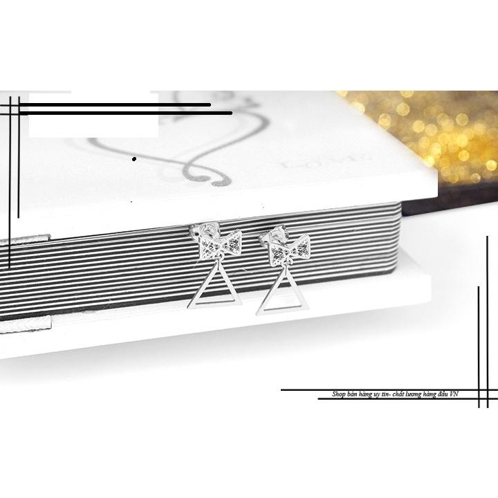 BÔNG TAI NỮ INOX THỜI TRANG NƠ RỚT TAM GIÁC THÉP KHÔNG GỈ