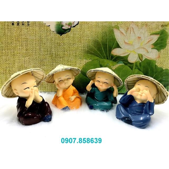 Bộ 4 tượng chú tiểu Tứ Không đội Nón Lá Việt Nam