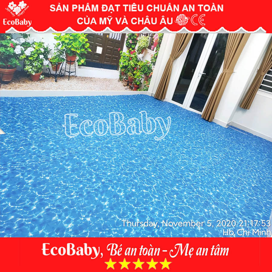 Combo 5 Tấm Thảm Xốp Lót Sàn ECOBABY An Toàn Cho Bé, Chống Trơn Trượt, Đạt Tiêu Chuẩn Của Mỹ, Hình Sóng Biển Màu Xanh Dương, Kích Thước 1 Tấm 60x60cm