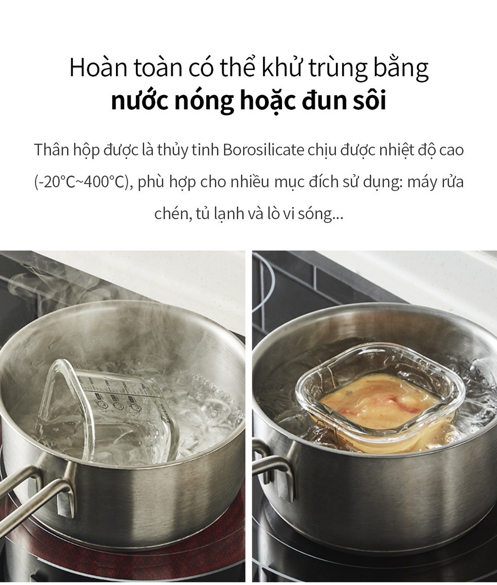 Bộ 3 hộp thủy tinh đựng thức ăn dặm cho bé Lock&amp;Lock 230ml x 3 hộp LLG508S3 - Hàng chính hãng, có vạch chia - JoyMall