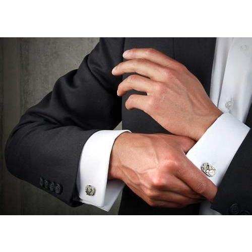 Khuy Cài tay áo Măng Set cao cấp đính đá - cufflinks , tặng kèm hộp nhỏ, đá mặt xanh