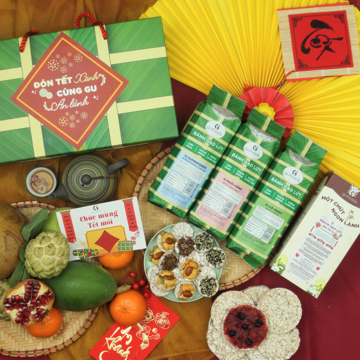 Hộp quà Tết GUfoods - Xuân Ất Tỵ 2025 - Mâm bánh Tết healthy, Món quà sức khoẻ, Hộp giấy thân thiện môi trường, Giftbox / Gift set healthy, Đón Tết xanh - Cùng GU an lành