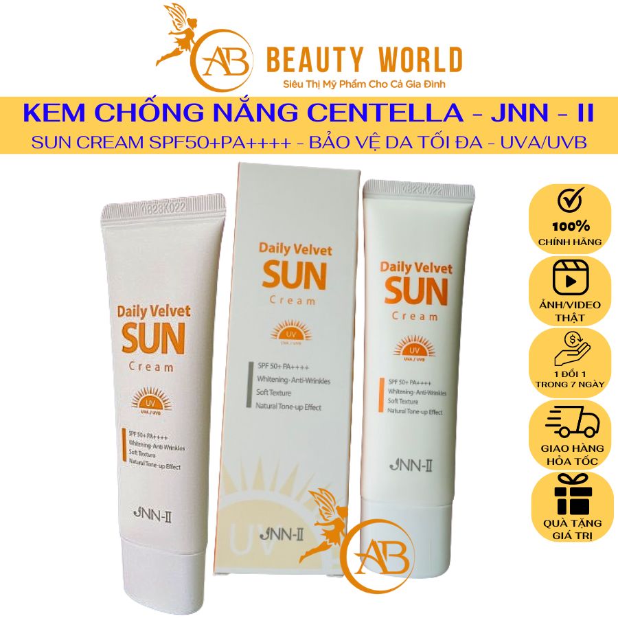 Kem Chống Nắng Centella JNN-II Daily Velvet Sun Cream 50ml - Nâng Tone - Kiềm Dầu - Chỉ Số SPF50+PA++++ - Bảo Vệ Da