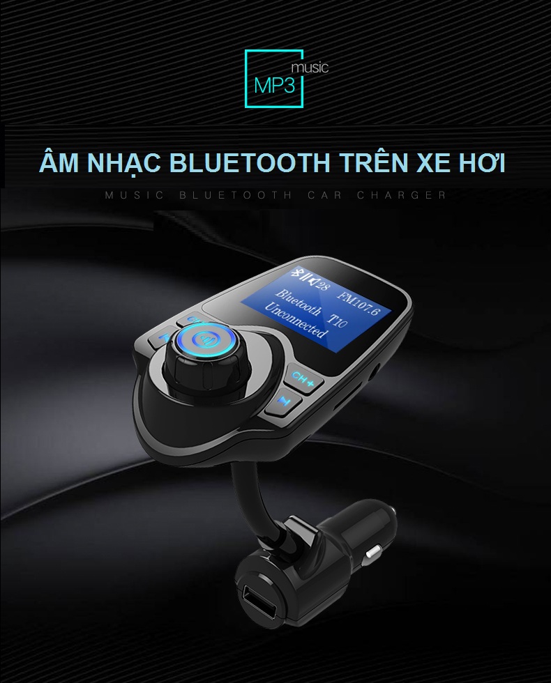 Máy Nghe Nhạc MP3, FM Không Dây Bluetooth Trên Ô TÔ T10 AZONE