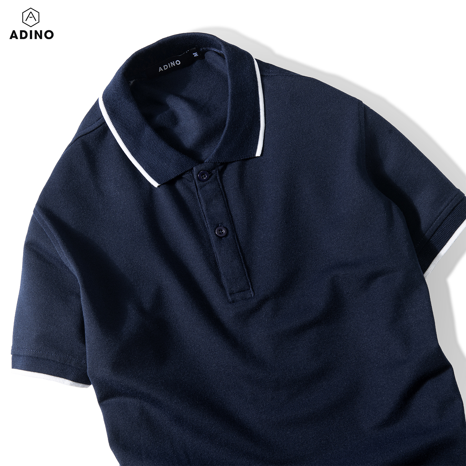 Áo polo nam ADINO màu xanh đen phối viền vải cotton co giãn dáng slimfit trẻ trung AP75