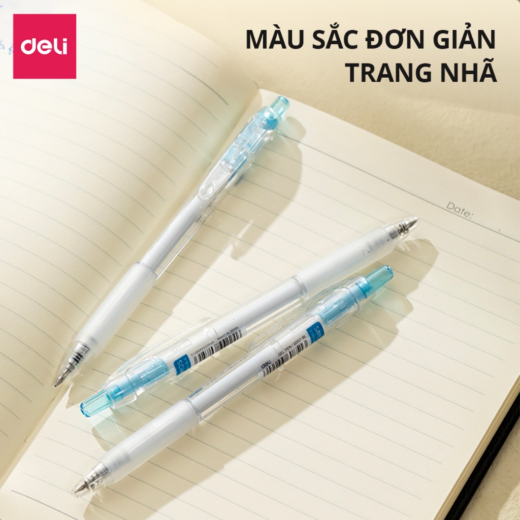 Combo 5 Bút gel Deli EG057 ngòi 0.5mm - Mực xanh, đen, mực viết trơn tru dùng viết sổ caligraphy