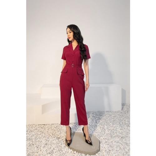 Jumpsuit áo liền quần, cổ 2 ve, chất liệu tuytsi kẻ hàn cao cấp, không nhăn nhàu, form dáng chuẩn JUM4004 CLARA MARE