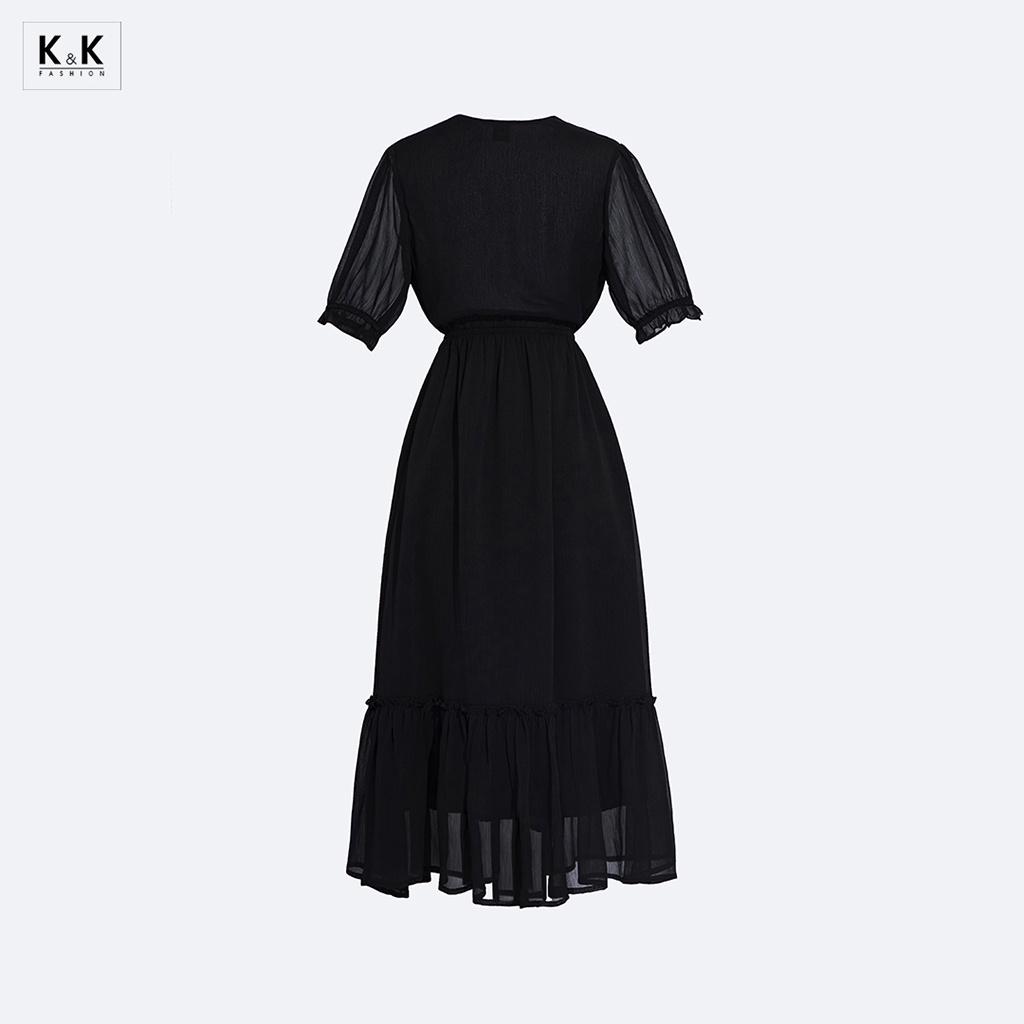 Đầm midi đen dáng đuôi cá K&amp;K Fashion KK150-29 Chất Liệu Voan Tăm