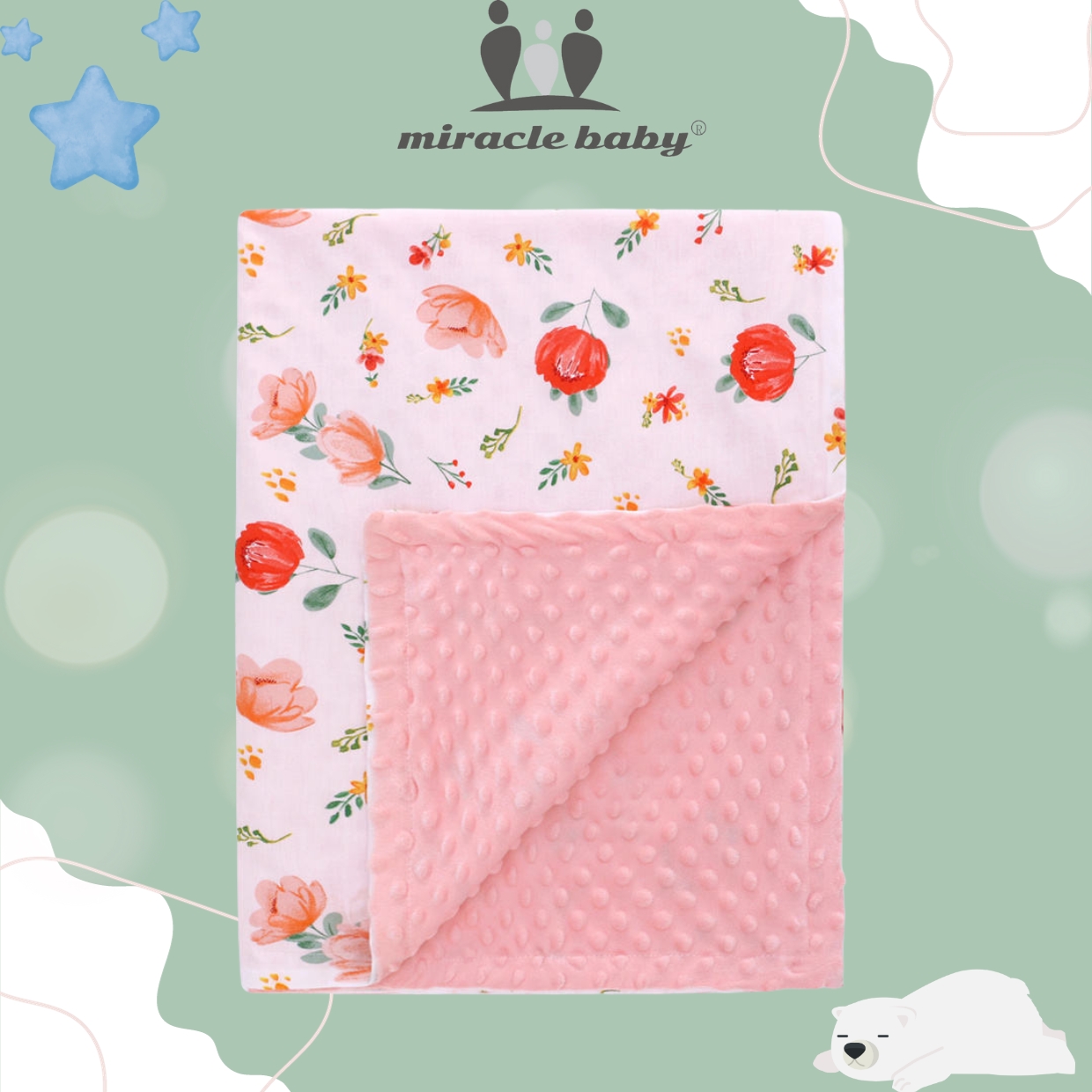 Chăn cotton 2 lớp Miraclebaby hạt đậu mềm cho bé 100*75cm chất lượng