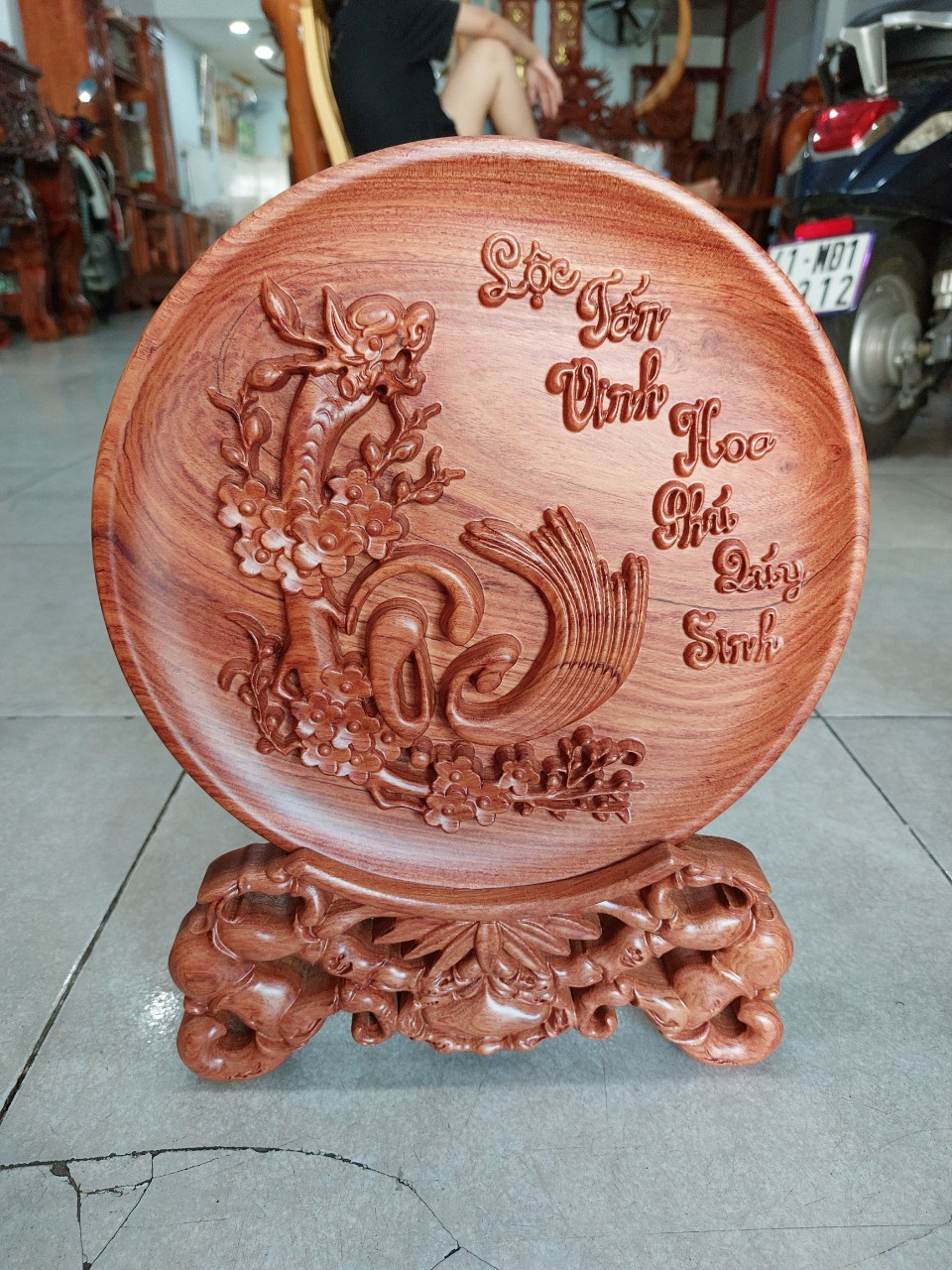 Đĩa trang trí gỗ hương D02 - Đồ Gỗ Mạnh Hùng