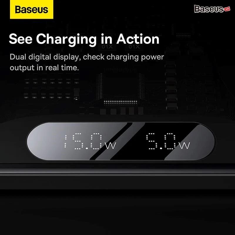 Đế Sạc Nhanh Không Dây Đa Năng Baseus Digital LED Display 2in1 Wireless Charger 20W New 2022 ( Hàng Chính Hãng)