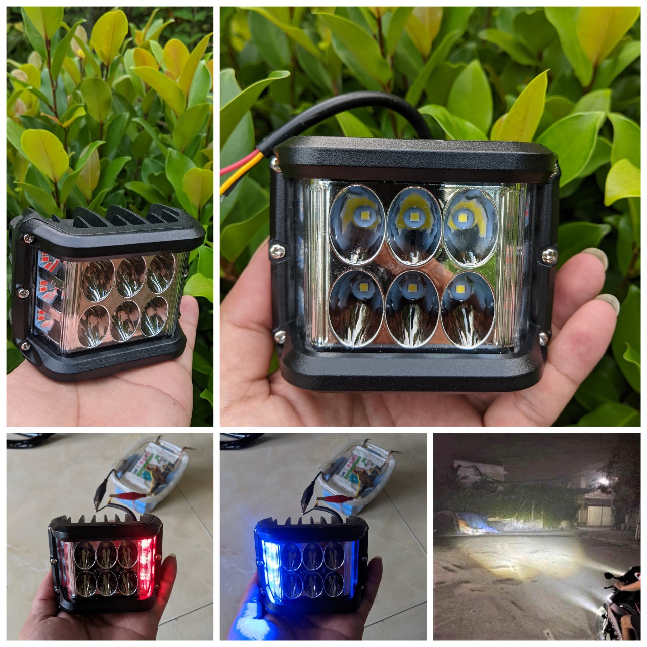 Đèn X6 Pro 45W 2in1 trợ sáng kèm chớp nháy xanh đỏ 6 led lắp các loại xe máy ô tô mẫu mới hàng vip