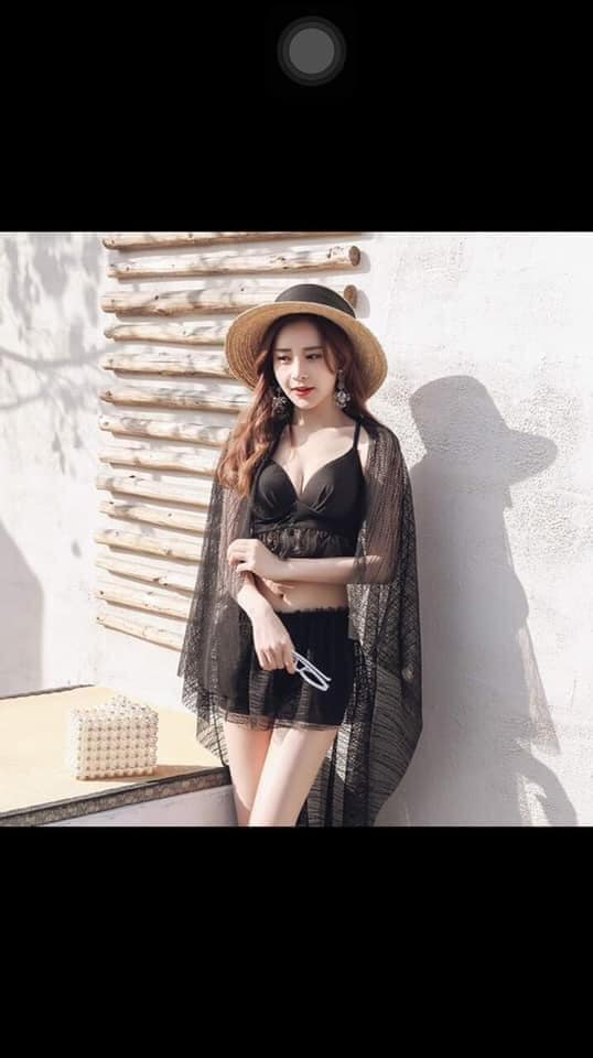 Sét Bikini 3 Món Có Đệm Ngực Quần Váy khăn Lưới Siêu Đẹp
