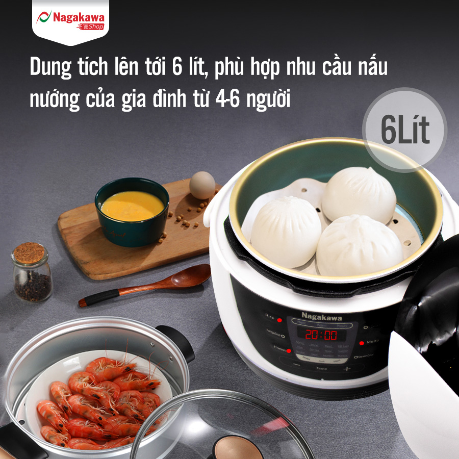 Nồi Áp Suất Điện Tử Nagakawa NAG0206 (6.0 Lít) - Hàng Chính Hãng