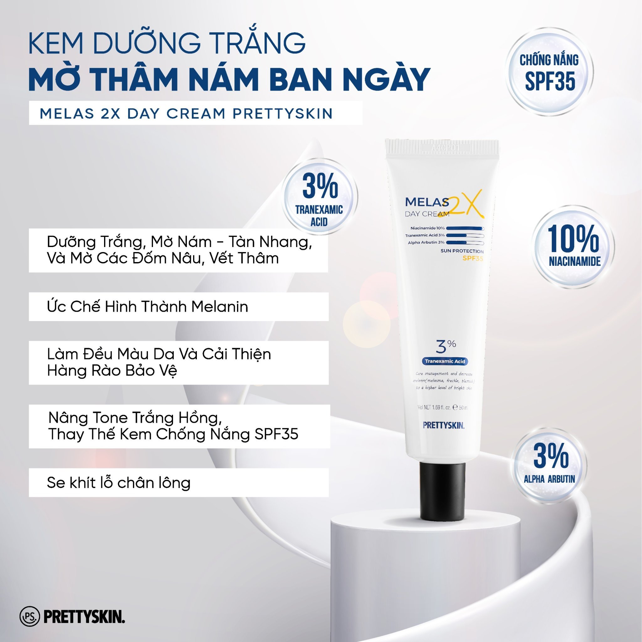 Kem dưỡng trắng da mờ thâm nám, tàn nhang ngày đêm Pretty Skin Melas 2X Cream 50ml