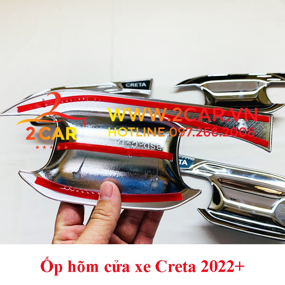 Combo Ốp Tay nắm, Hõm cửa, chén cửa, nắp bình xăng Xe Hyundai Creta 2022- 2023 Mạ Crom cao cấp