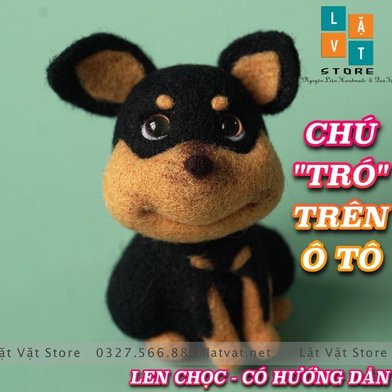 Bộ len chọc chú "Tró" trên ô tô - Needle felting dog - tự làm đồ DIY móc khoá hình chú chó đang ngồi dễ thương