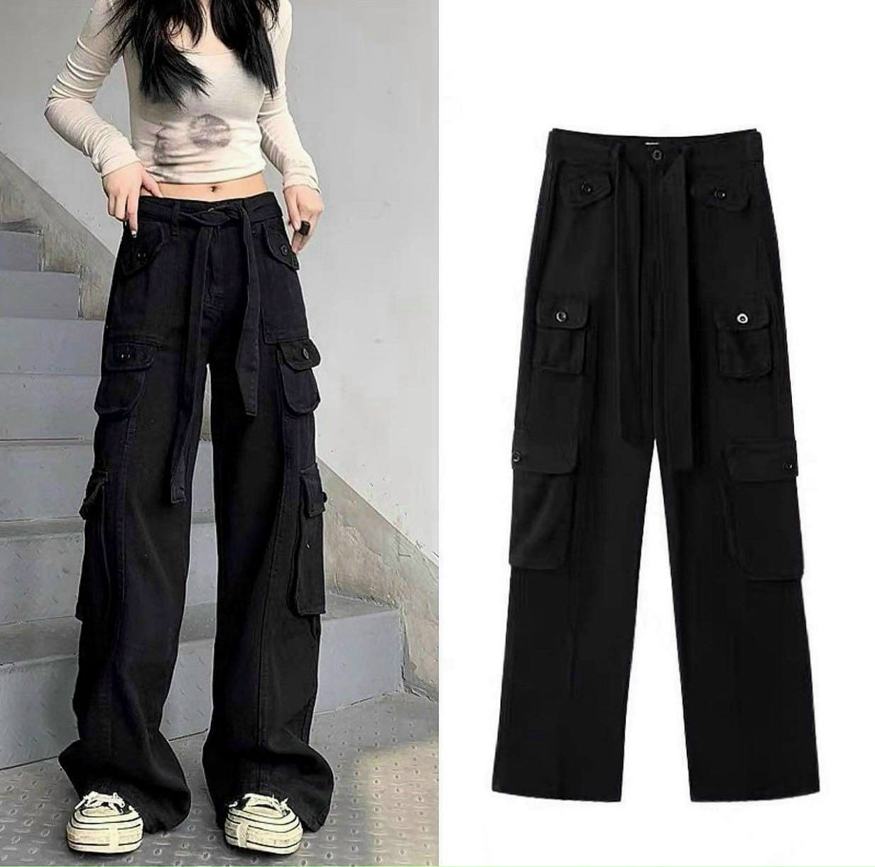 Quần kaki túi hộp Hiphop ống rộng xuông dài cargo pants trơn thời trang cho nữ/nam -hình thật shop chụp, Quần hộp 4 túi chất liệu kaki, from ống rộng, cạp trước phẳng sau chun dễ mặc