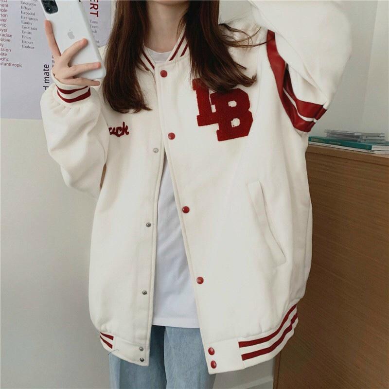 Áo bomber nữ form rộng Áo khoác bomber nữ form rộng nỉ kiểu bóng chày unisex hàn quốc ulzzang 4YOUNG CDG04