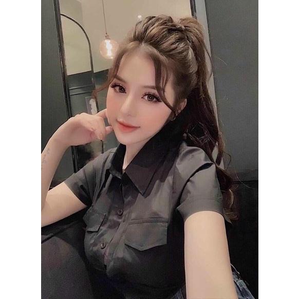 Áo sơ mi Áo cổ trụ tay ngắn có hai nắp túi dễ mặc