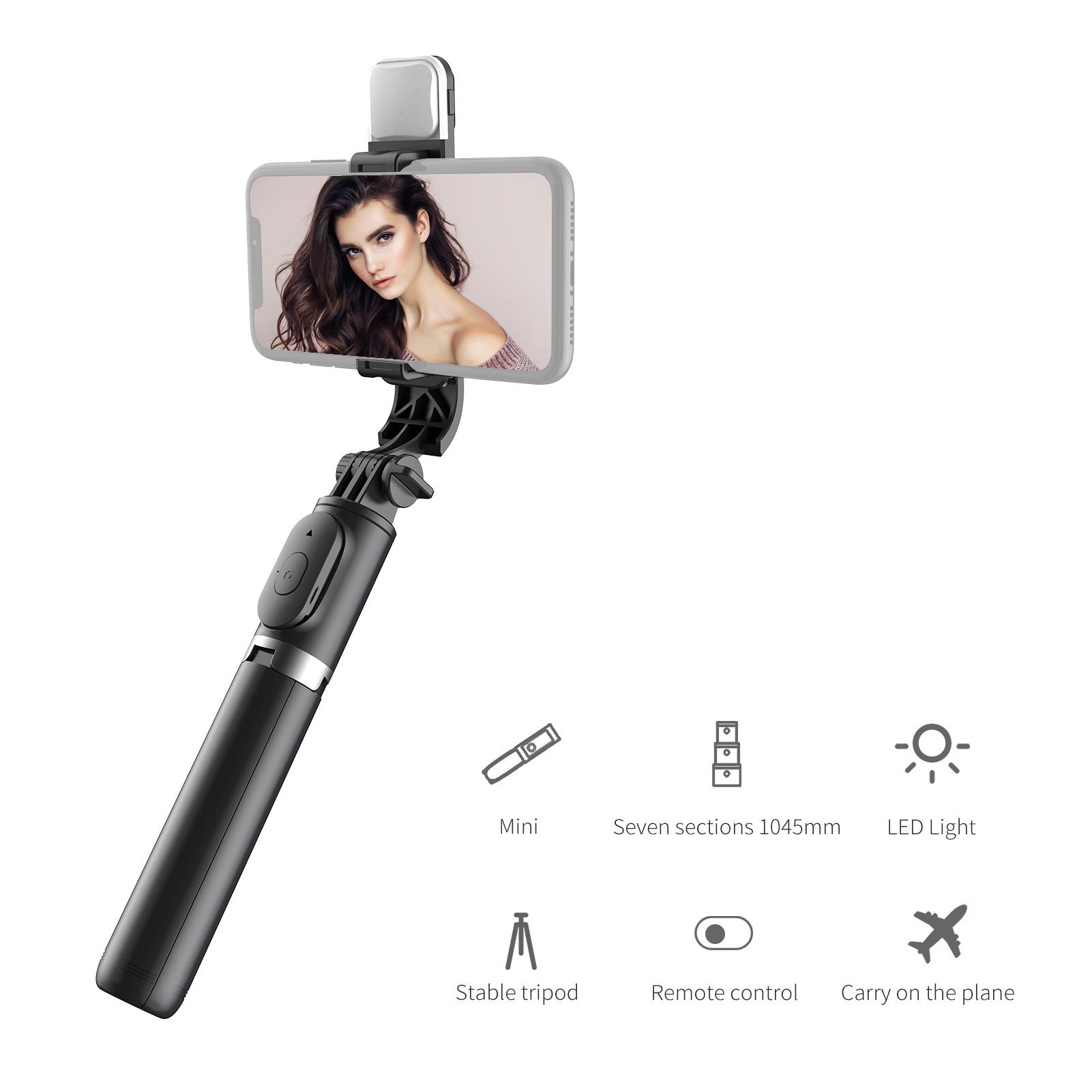 Multifunctional Wireless BT Selfie Stick Portable Extendable Tripod Stand with Fill Light 104.5cm Max. Length Remote