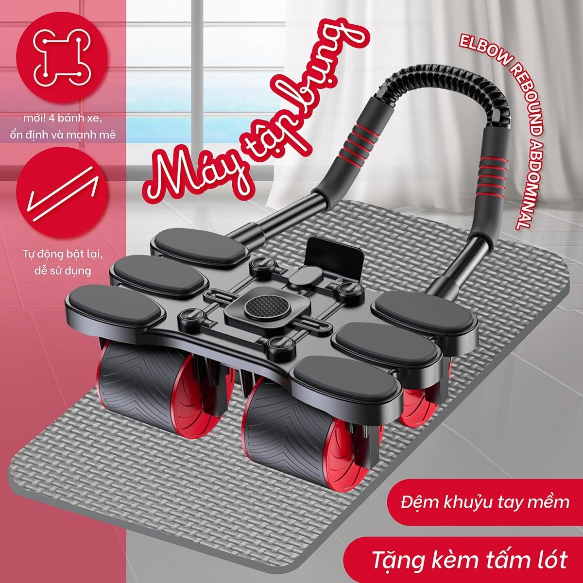 Con Lăn RW099 - 4 Bánh Tập Bụng Trợ Lực Thế Hệ Mới - Khuỷu Tay - Plank Tại Nhà