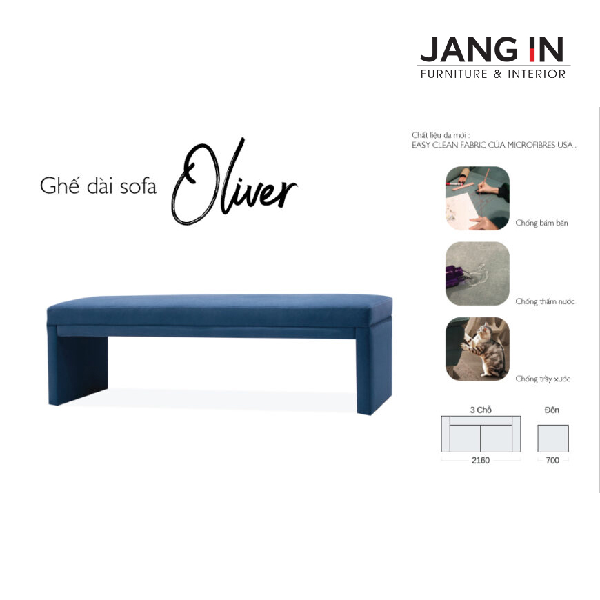 Ghế đôn dài  Oliver 1.5m Easy-Clean Navy Jang In 1701700001-02