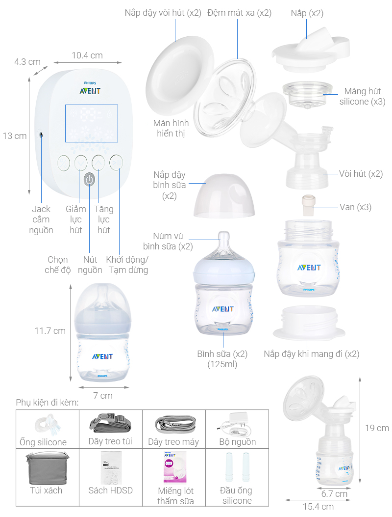 Máy Hút Sữa Bằng Điện Đôi Philips Avent SCF303/01 - Trắng
