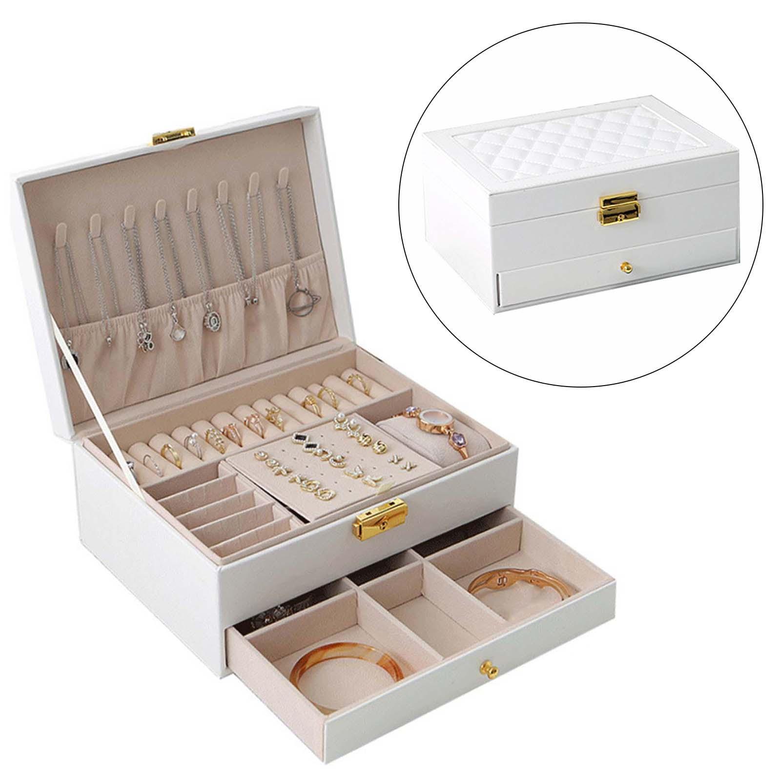 Dual Layer Jewelry Storage Box Showcase Large Necklace Rings Pendant
