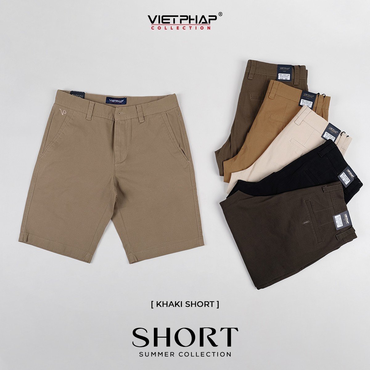 Quần Short Kaki Cao Cấp VIỆT PHÁP/ Form basic/ Thêu logo sườn, chất liệu dệt cotton mềm mịn hút mồ hôi không phai màu 1207