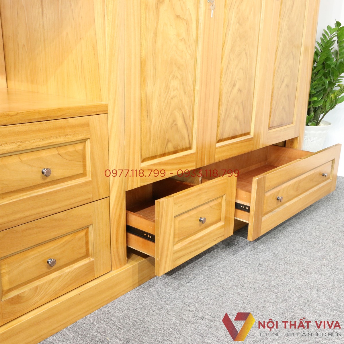Tủ Quần Áo Gỗ Gõ Đỏ 3 Cánh Có Kệ Trang Trí Đẹp Giá Rẻ
