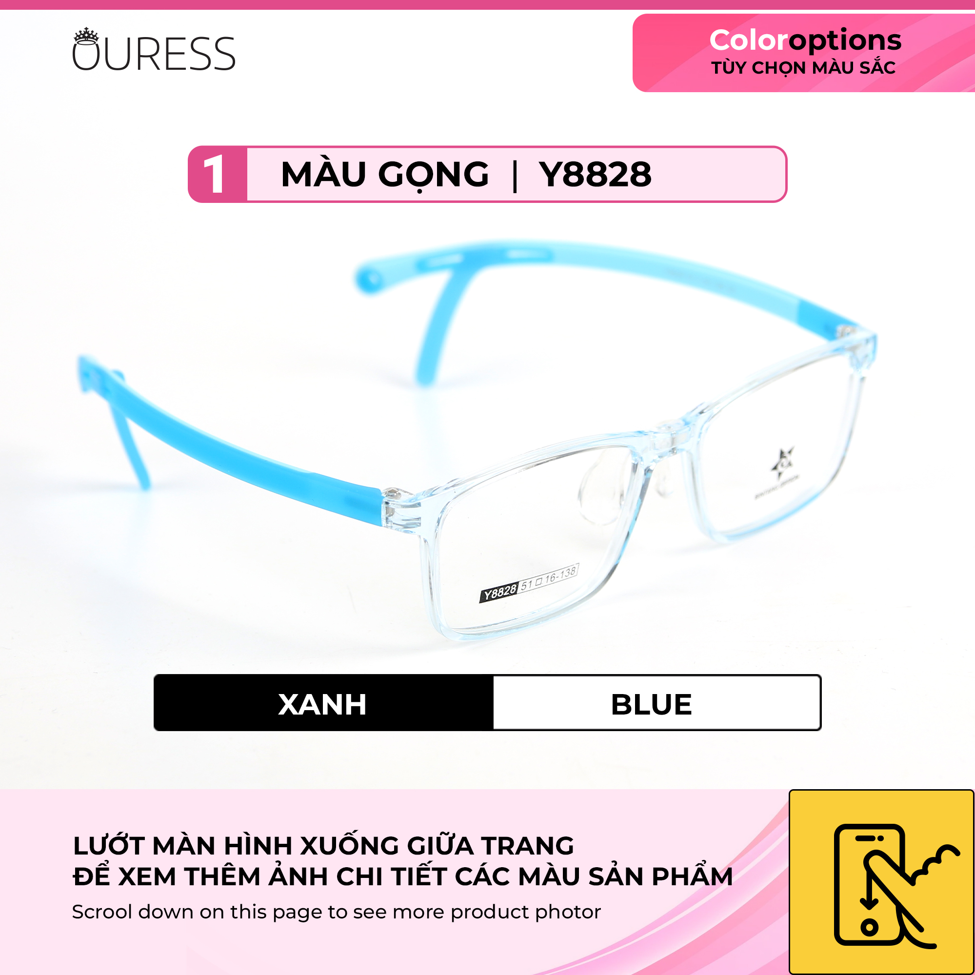 Gọng kính nhựa thời trang unisex siêu nhẹ siêu bền OURESS Y8828 - Xanh