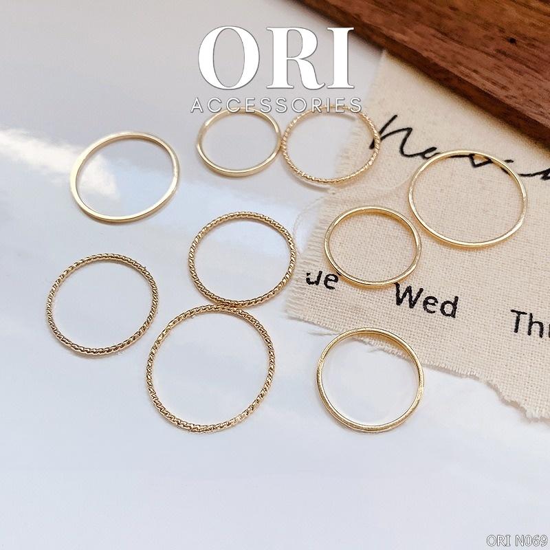 Set 10 nhẫn nữ tròn họa tiết tinh tế sang trọng ORI ACCESSORIES N069
