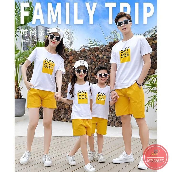 Áo gia đình 4 NGƯỜI - THUN COTTON - màu trắng SAY YES