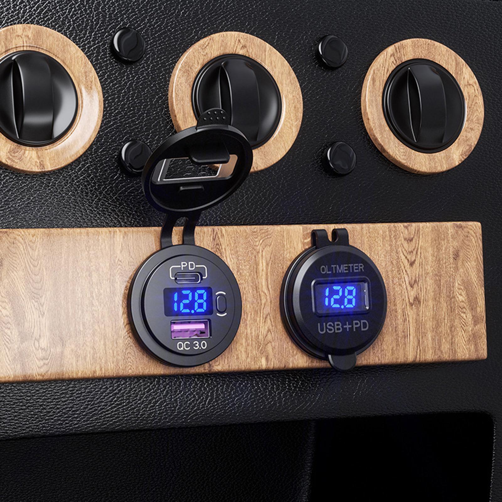 Dual USB Car Charger Quick Charge LED Display Voltage Measure Blue Light