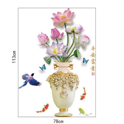 Decal trang trí tường - Bình Hoa Sen kiềng 3d