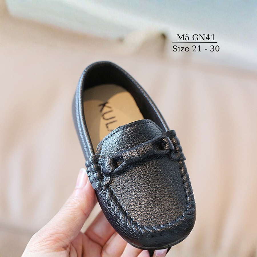 Giày lười moca màu đen da lì cho bé trai 1 - 5 tuổi êm nhẹ chống trơn mặc vest đi tiệc, chụp ảnh, biểu diễn GN41