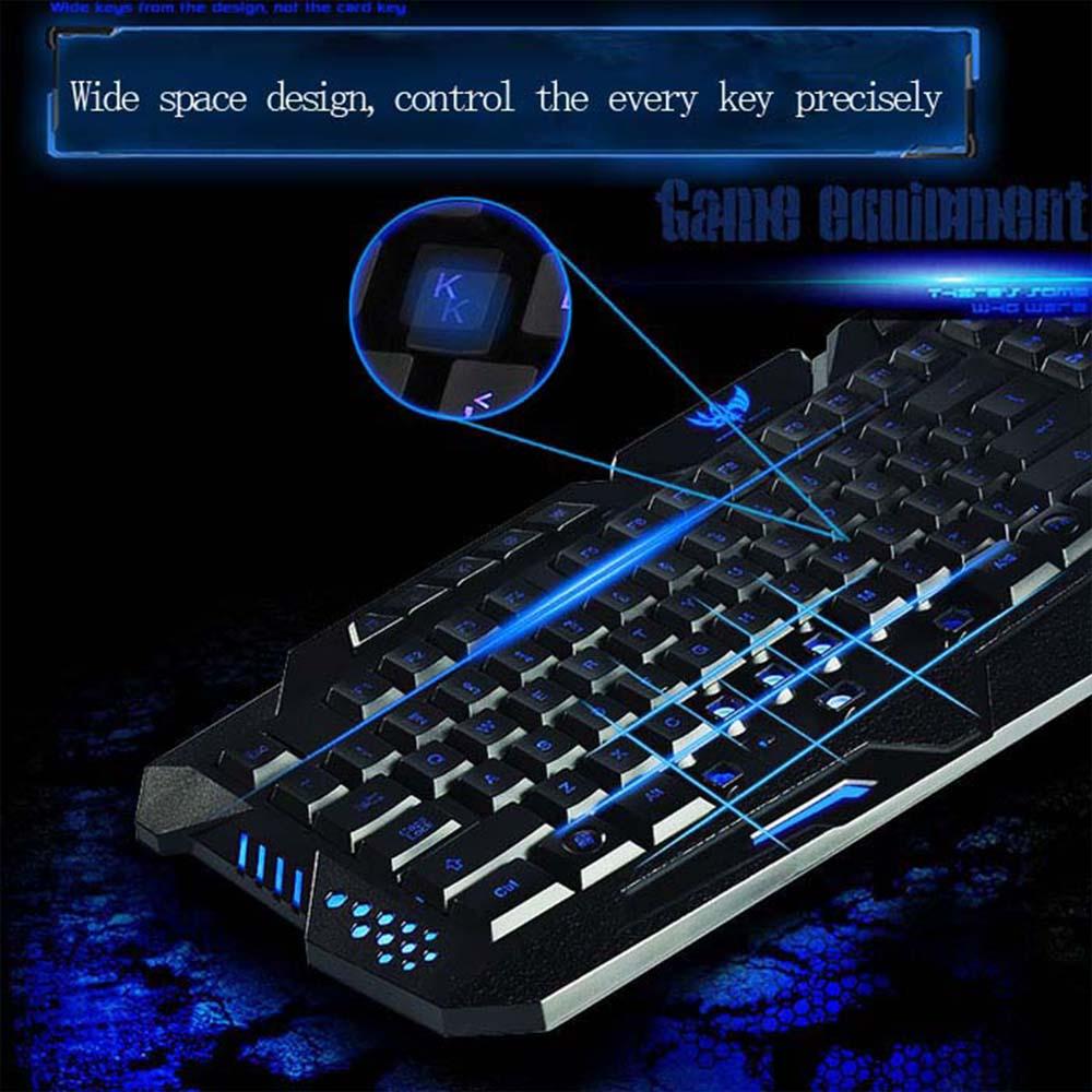HSXJ V600 English 3 Backlight Wired Gaming Keyboard and Mouse Combo Optical Mice Adjustable DPI 114 Keys