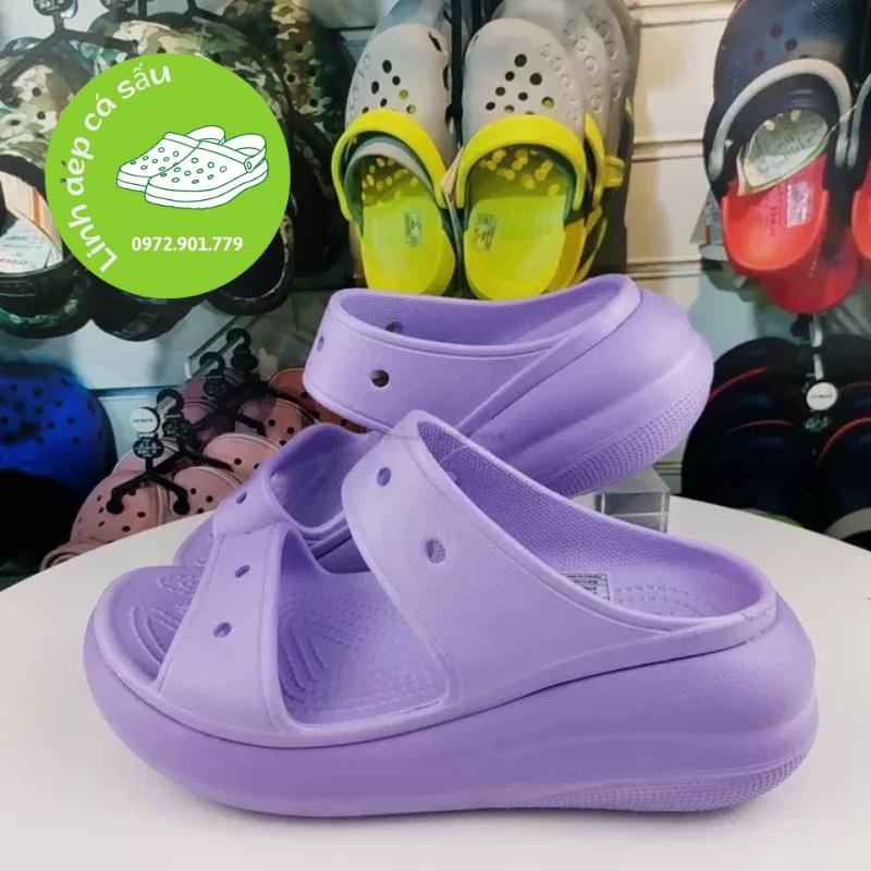 Dép lê 2 quai đế xuồng Cross Crush màu tím dành cho nữ cao 6cm liền khối, êm, chắc